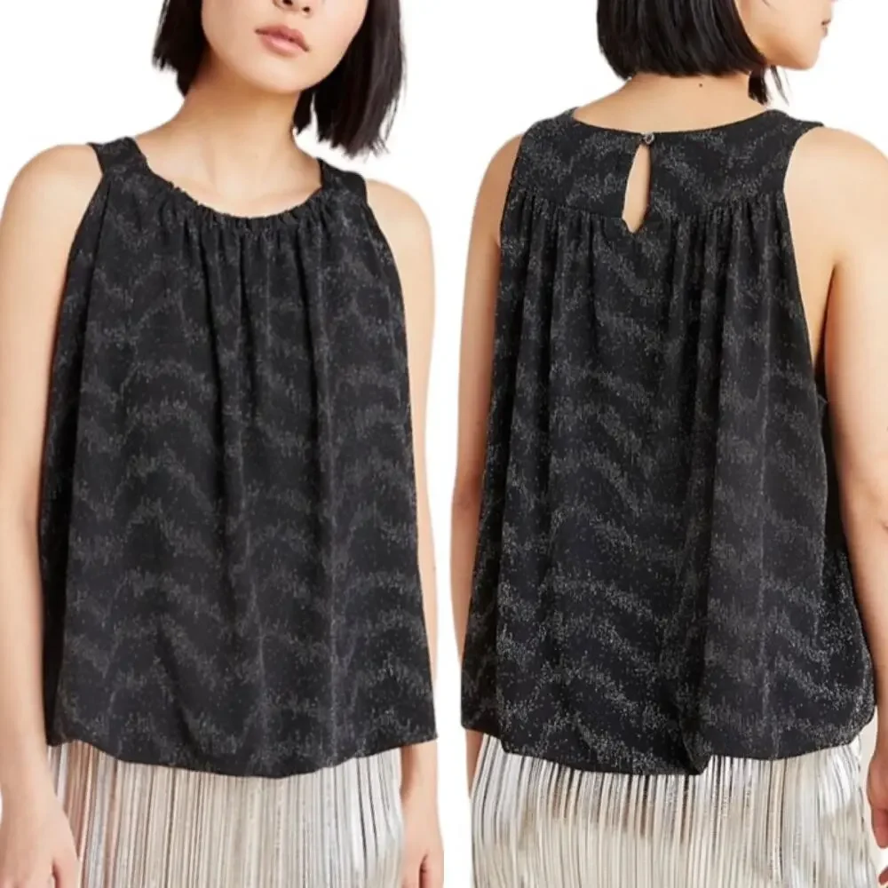 Anthropologie Carly Sleeveless Shimmer Top in Black and Silver, Medium - Picture 2 of 11